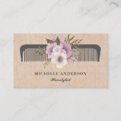Rustic Burlap Pink Floral Comb Haarstylist Visitekaartje (Voorkant)