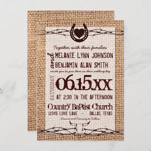 Rustic Burlap Print Barbed Wire Weddenschap Kaart (Voorkant / Achterkant)