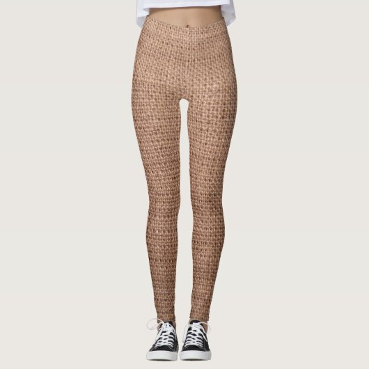 Rustic Burlap Print Patroon Leggings (Voorkant)