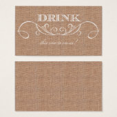Rustic Burlap Print Wedding Drink Ticket Visitekaartjes (Voorkant /achterkant)