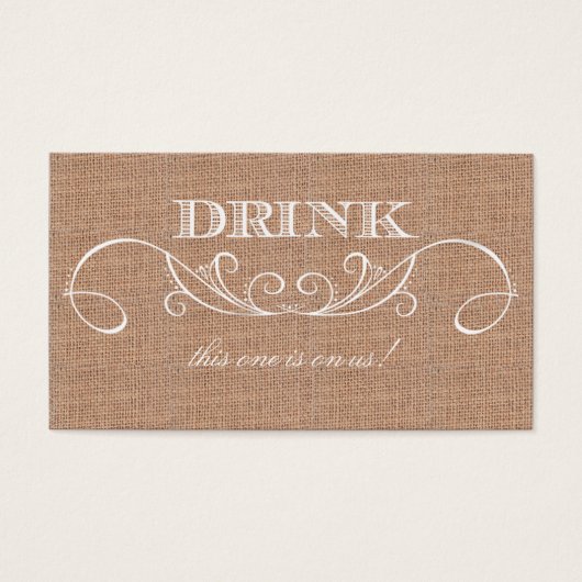 Rustic Burlap Print Wedding Drink Ticket Visitekaartjes (Voorkant)