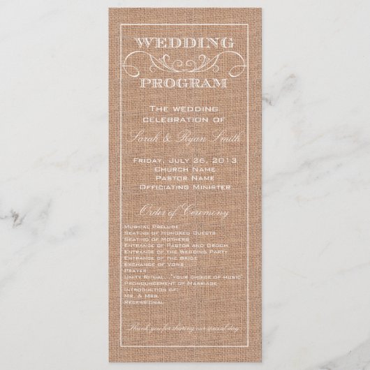 Rustic Burlap Print Wedding Program Programmakaart (Voorkant)