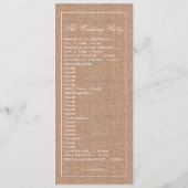 Rustic Burlap Print Wedding Program Programmakaart (Achterkant)