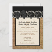 Rustic Burlap, PRINTED Lace, Bow Wedding Invite 3 Kaart (Voorkant)