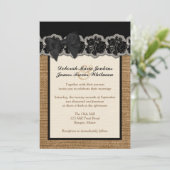Rustic Burlap, PRINTED Lace, Bow Wedding Invite 3 Kaart (Staand voorkant)