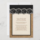Rustic Burlap, PRINTED Lace, Bow Wedding Invite 3 Kaart (Achterkant)