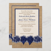 Rustic Burlap, PRINTED Lace, Bow Wedding Invite Kaart (Voorkant / Achterkant)