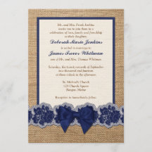 Rustic Burlap, PRINTED Lace, Bow Wedding Invite