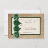 Rustic Burlap, PRINTED Lace, Bow Wedding RSVP Kaar (Voorkant)