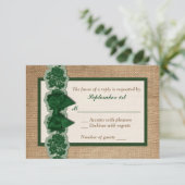 Rustic Burlap, PRINTED Lace, Bow Wedding RSVP Kaar (Staand voorkant)