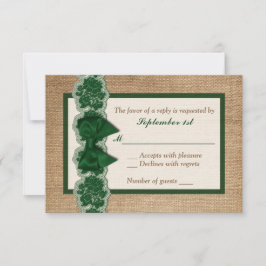 Rustic Burlap, PRINTED Lace, Bow Wedding RSVP Kaar Kaartje