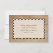Rustic Burlap, PRINTED Lace, Bow Wedding RSVP Kaar Kaartje (Achterkant)