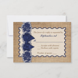 Rustic Burlap, PRINTED Lace, Bow Wedding RSVP Kaar Kaartje