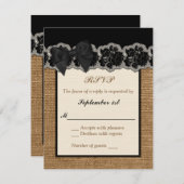 Rustic Burlap, PRINTED Lace, Bow Wedding RSVP-kaar RSVP Kaartje (Voorkant / Achterkant)