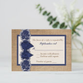 Rustic Burlap, PRINTED Lace, Bow Wedding RSVP-kaar RSVP Kaartje (Staand voorkant)