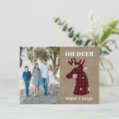 Rustic Burlap Pset Snowflake Oh Deer Foto Feestdagenkaart (Staand voorkant)