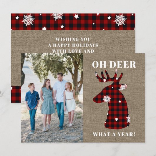 Rustic Burlap Pset Snowflake Oh Deer Foto Feestdagenkaart (Voorkant / Achterkant)