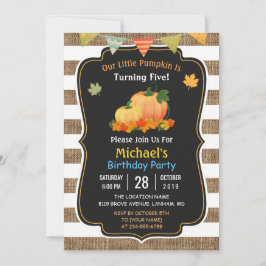 Rustic Burlap Pumpkin Herfst Kind Birthday Party Kaart