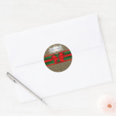 Rustic Burlap Red Green Bow Ribbon Ronde Sticker (Envelop)
