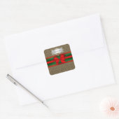 Rustic Burlap Red Green Bow Ribbon Vierkante Sticker (Envelop)