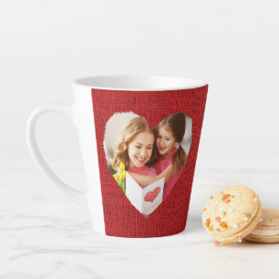 Rustic Burlap Red Heart Mom Foto Latte Mok