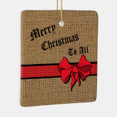 Rustic Burlap Red Trim Personalized Keramisch Ornament (Rechts)