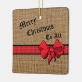 Rustic Burlap Red Trim Personalized Keramisch Ornament (Links)