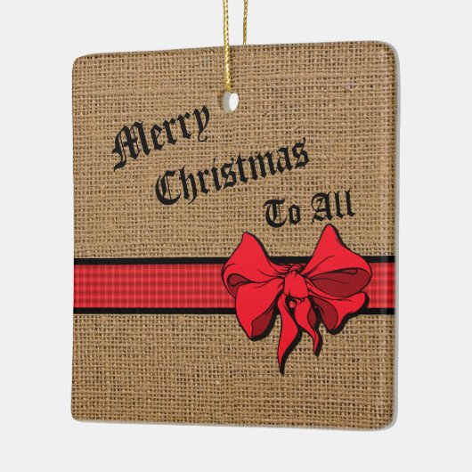 Rustic Burlap Red Trim Personalized Keramisch Ornament (Links)