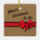 Rustic Burlap Red Trim Personalized Keramisch Ornament (Voorkant)