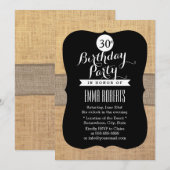 Rustic Burlap Ribbon 30th Birthday Party Kaart (Voorkant / Achterkant)