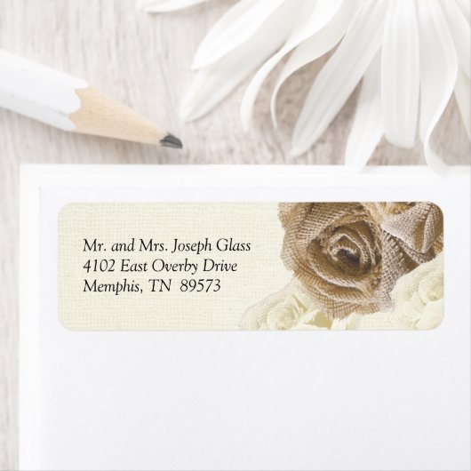 Rustic Burlap Roos Flowers Retouradres Labels (Insitu)