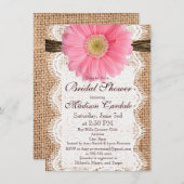 Rustic Burlap roze Daisy Bridal Shower Invitations Kaart (Voorkant / Achterkant)