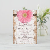 Rustic Burlap roze Daisy Bridal Shower Invitations Kaart (Staand voorkant)