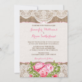 Rustic Burlap Rozen Peony Kaart