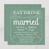 Rustic Burlap Sage Green Wedding Invitations Kaart (Voorkant / Achterkant)