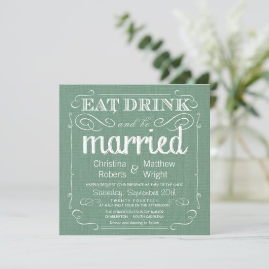 Rustic Burlap Sage Green Wedding Invitations Kaart (Staand voorkant)