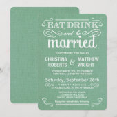 Rustic Burlap Sage Green Wedding Invitations Kaart (Voorkant / Achterkant)
