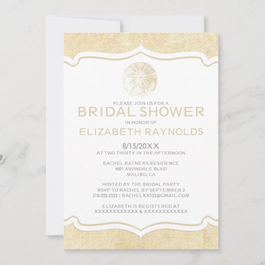 Rustic Burlap Sand Dollar Bridal Shower Kaart (Voorkant)