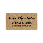 Rustic Burlap Script Save the Date Etiket (Voorkant)