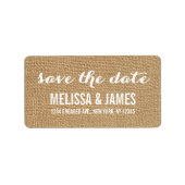 Rustic Burlap Script Save the Date Etiket (Voorkant)