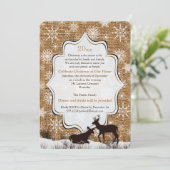 Rustic Burlap Snowflakes Deer Holiday Party nodigt Kaart (Staand voorkant)