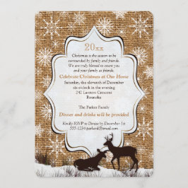 Rustic Burlap Snowflakes Deer Holiday Party nodigt Kaart