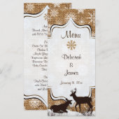 Rustic Burlap, Snowflakes & Deer Wedding Menu Kaar (Voorkant / Achterkant)