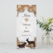 Rustic Burlap, Snowflakes & Deer Wedding Menu Kaar (Staand voorkant)