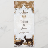 Rustic Burlap, Snowflakes & Deer Wedding Menu Kaar (Voorkant)