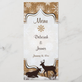 Rustic Burlap, Snowflakes & Deer Wedding Menu Kaar
