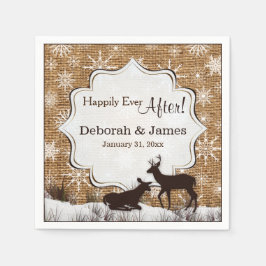 Rustic Burlap, Snowflakes en Deer Wedding Napkins Servet