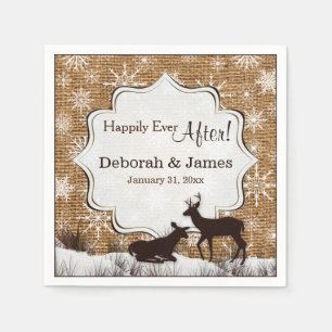 Rustic Burlap, Snowflakes en Deer Wedding Napkins Servet