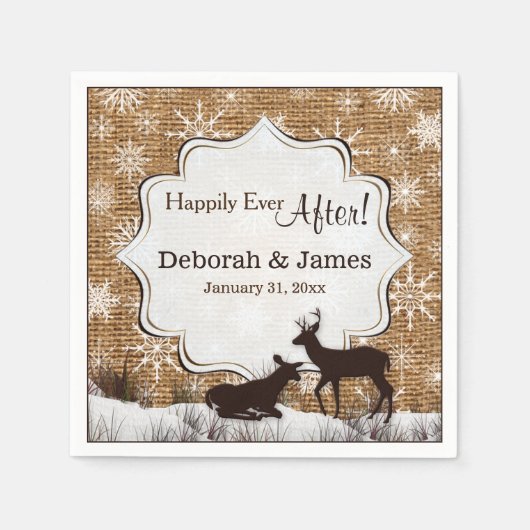 Rustic Burlap, Snowflakes en Deer Wedding Napkins Servet (Voorkant)