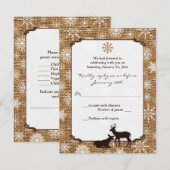 Rustic Burlap, Snowflakes en Deer Wedding RSVP Kaart (Voorkant / Achterkant)